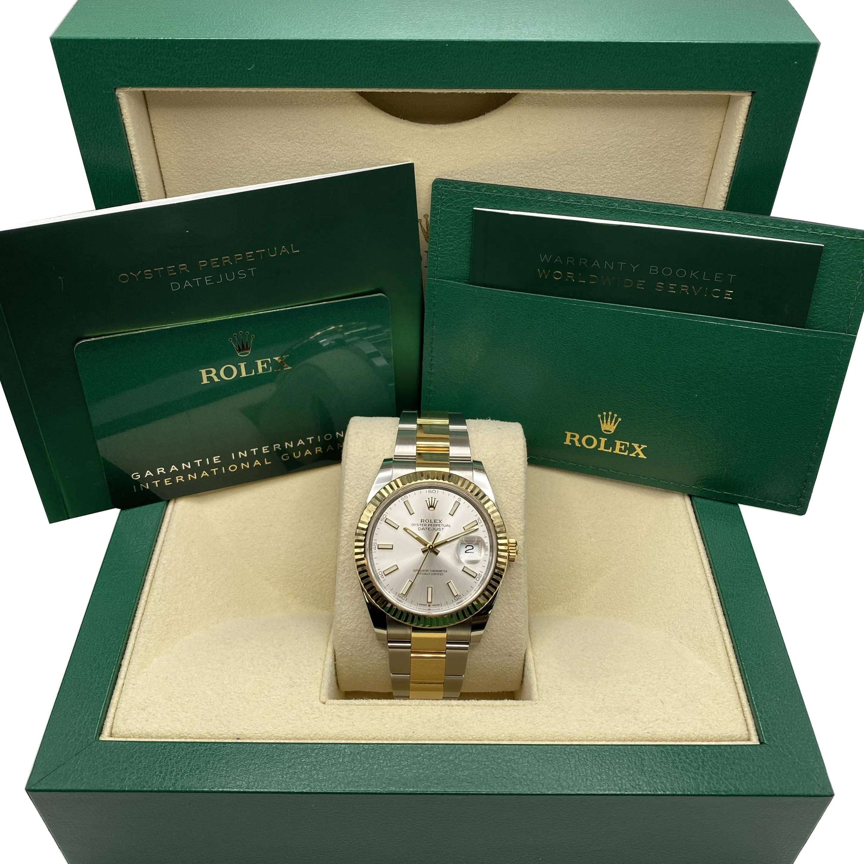 Rolex Datejust 41 Steel 18K Gold Silver Index Dial Automatic Mens Watch 126333