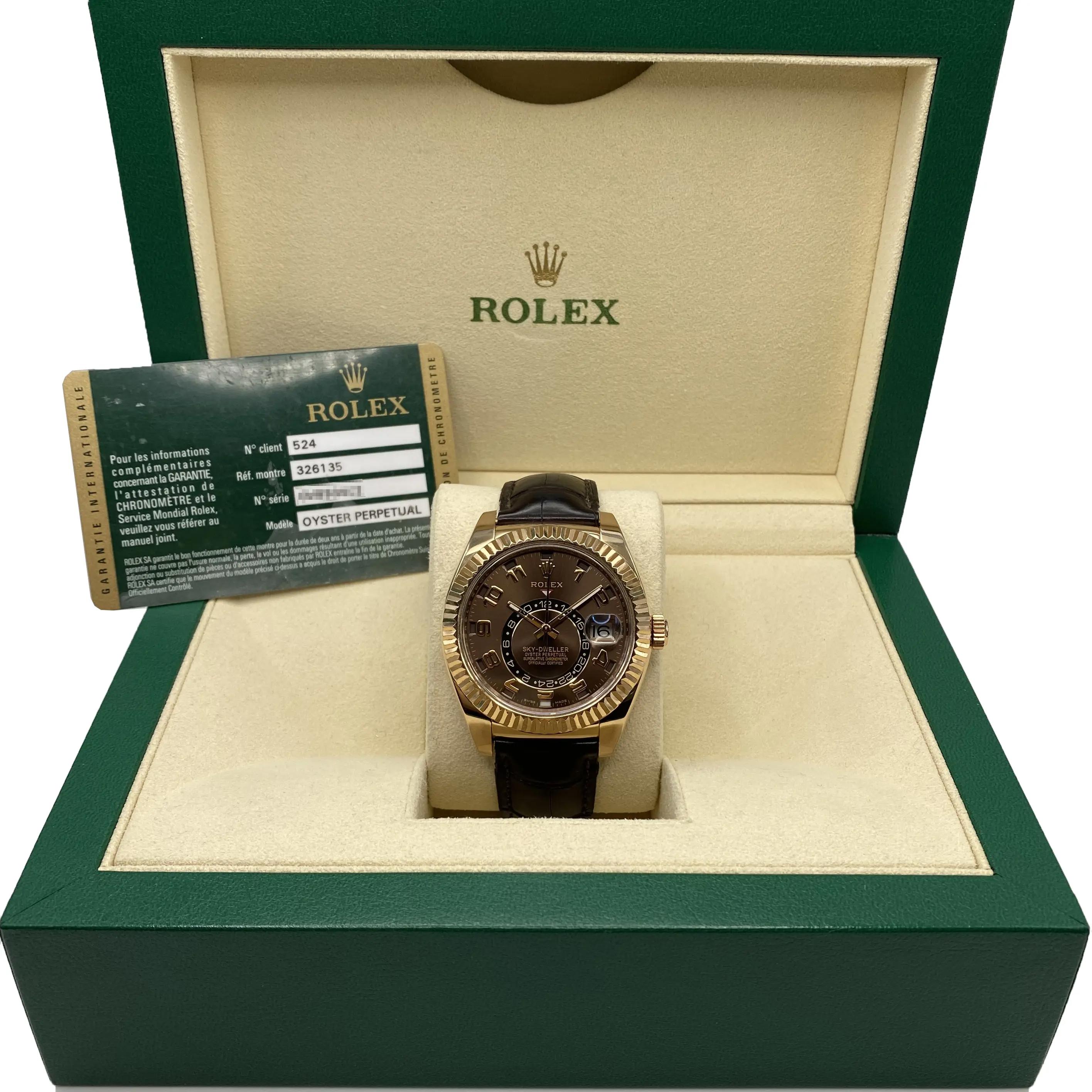 Rolex Sky-Dweller 326135 Rose Gold Chocolate Dial Automatic Watch B&P 