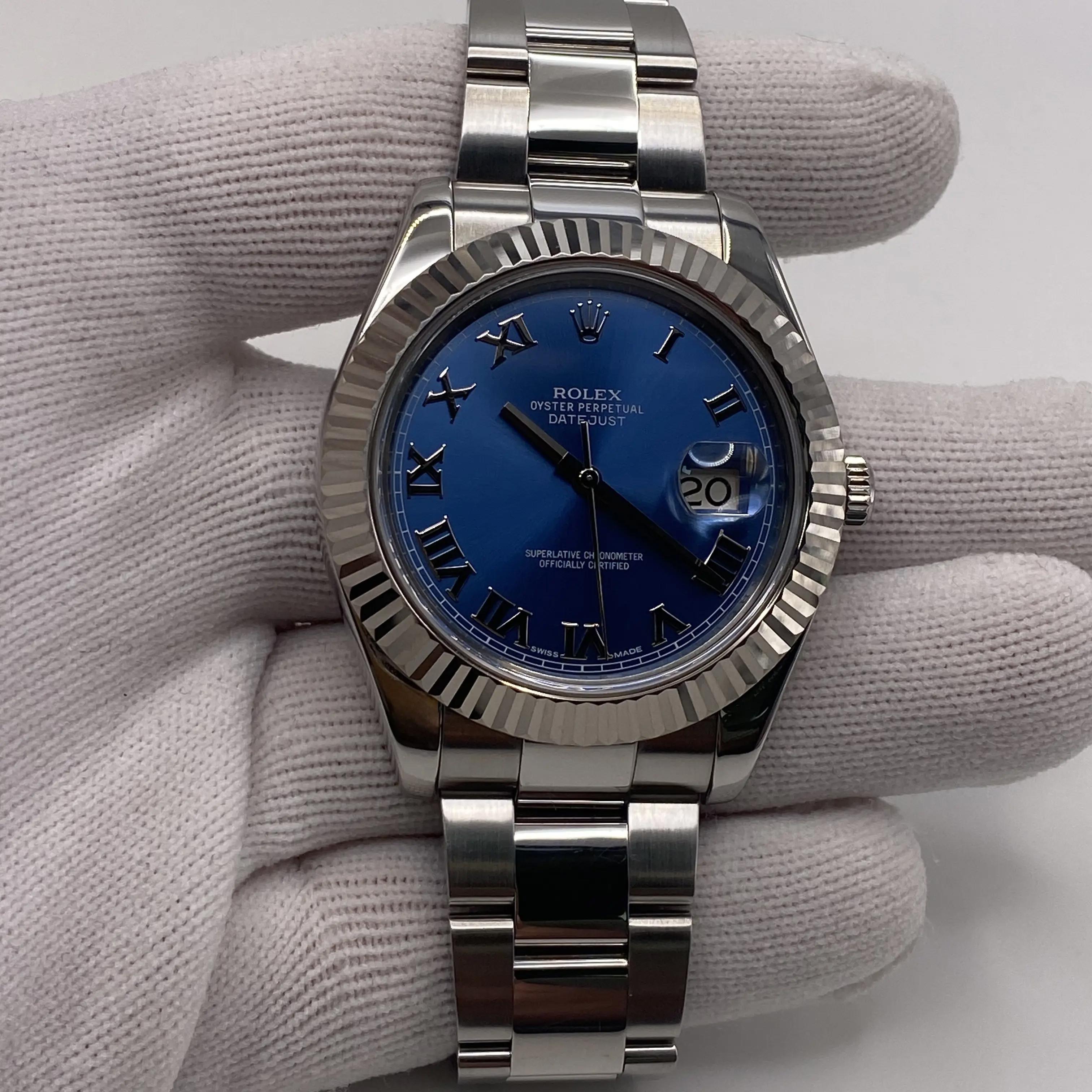 Rolex Datejust II 116334 Steel 18k White Gold Blue Roman Dial Automatic Watch