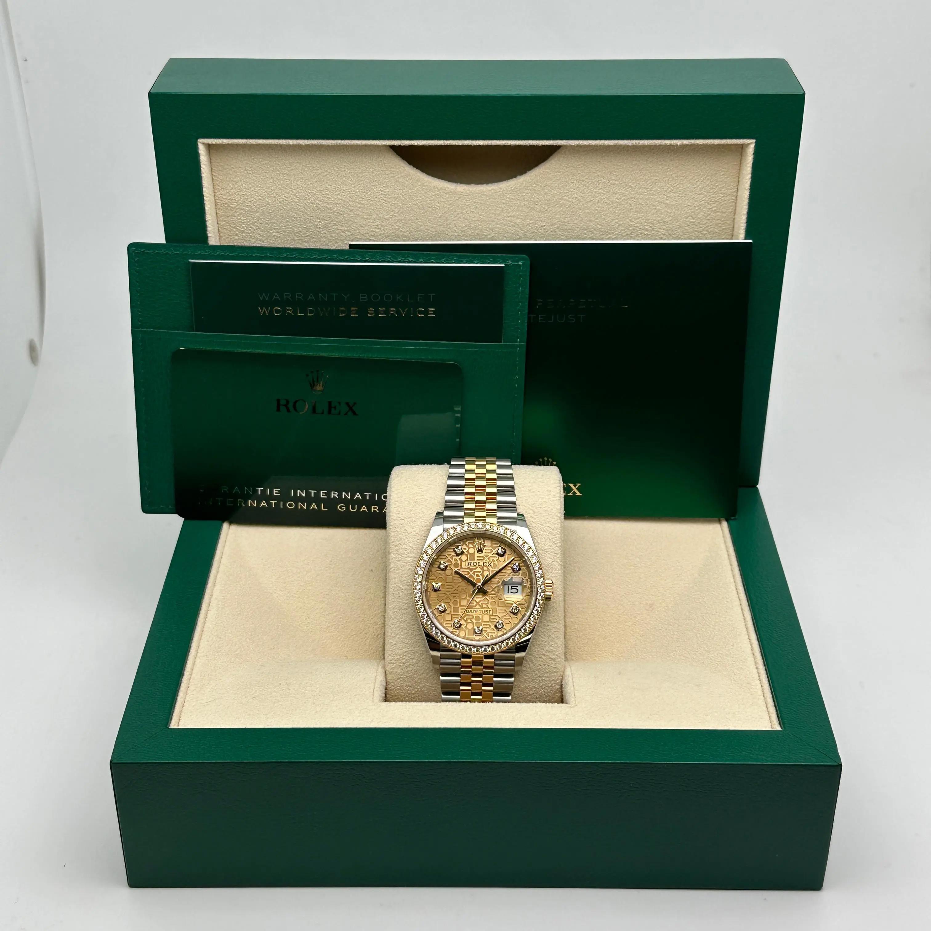 Rolex Datejust 126283RBR 36mm Yellow Gold Steel Diamond Champagne Dial Watch