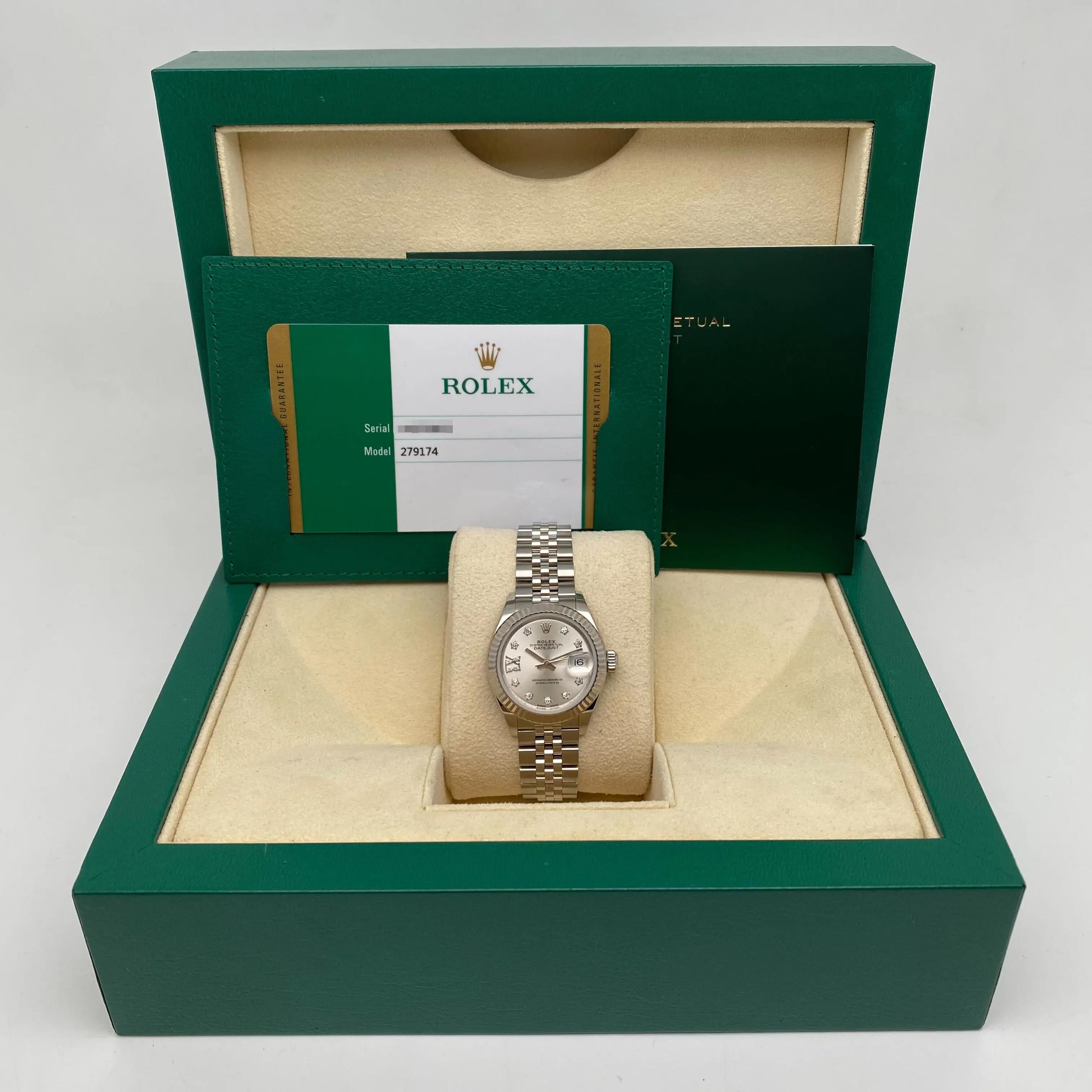 Rolex Lady-Datejust 28 279174 18k White Gold Steel Diamond Silver Dial Watch